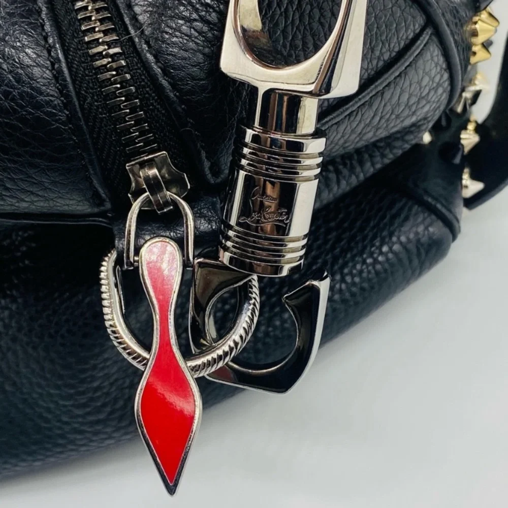 Christian Louboutin Panettone Boston Multicolor Spiked Black Leather Bag